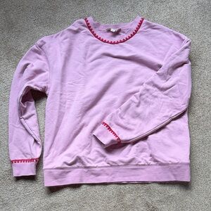 Boden Pink Crewneck Sweater with Red Scallop Trim